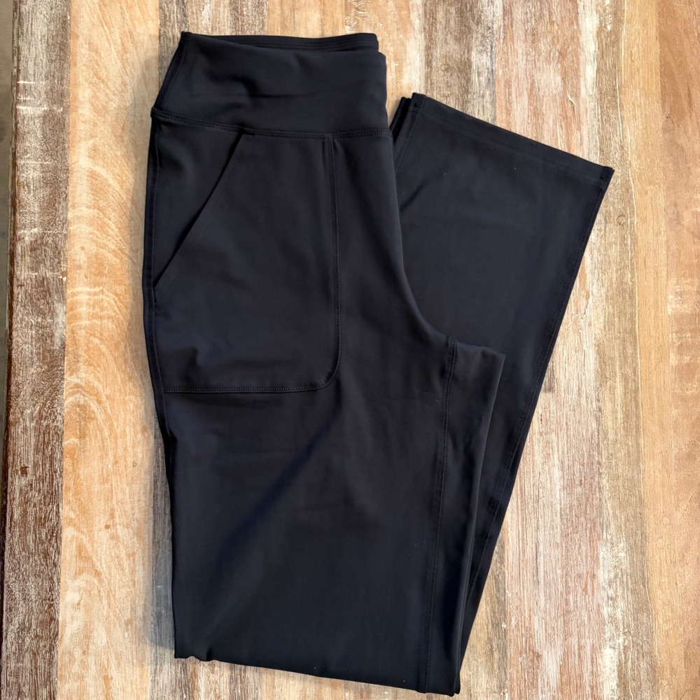 Lands End Womens Black Straight Leg Active Performance Pants Pockets Small Tall